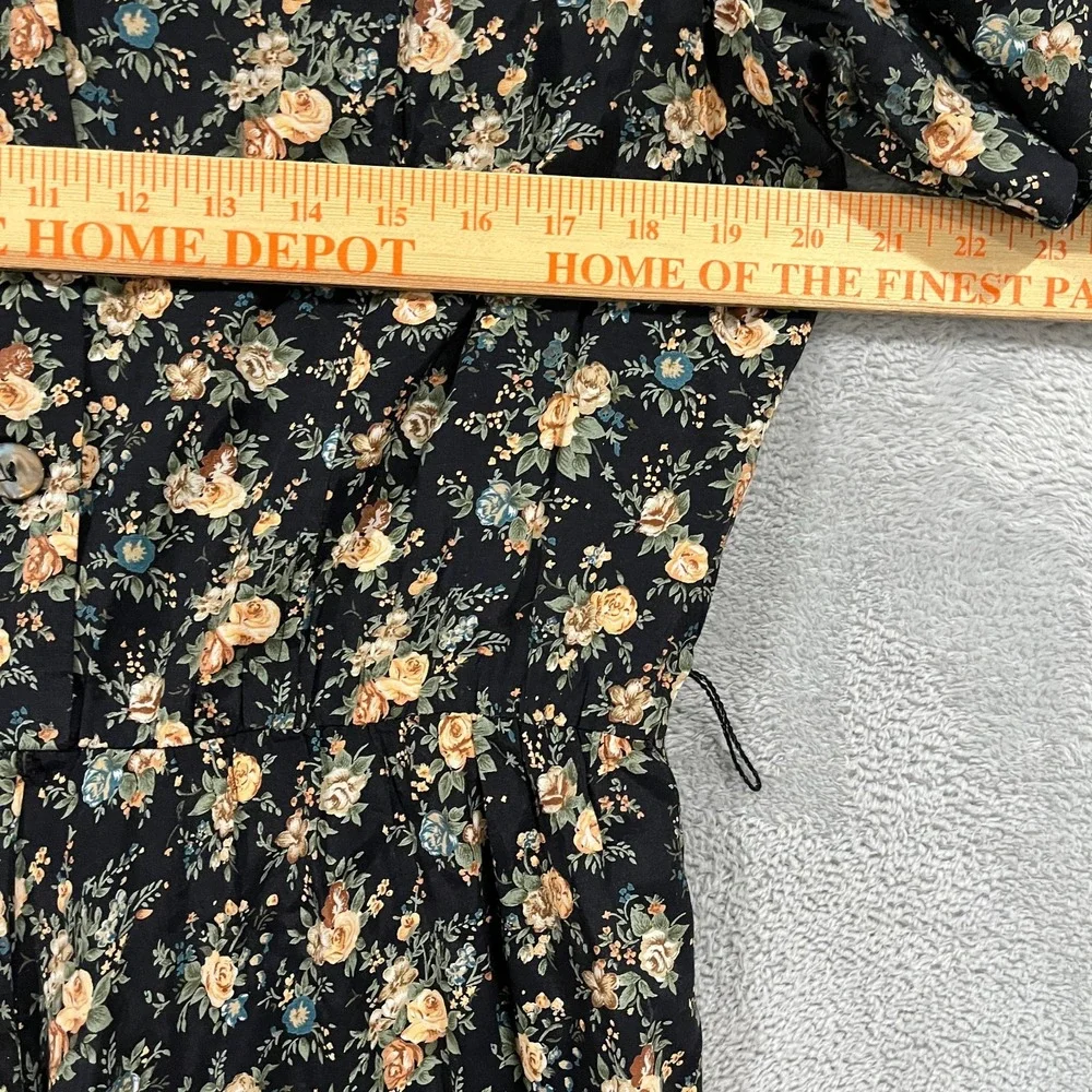 Vintage ED Michaels Dress 13/14 Petite Dark Floral Puff Sleeve Cottagecore Roses